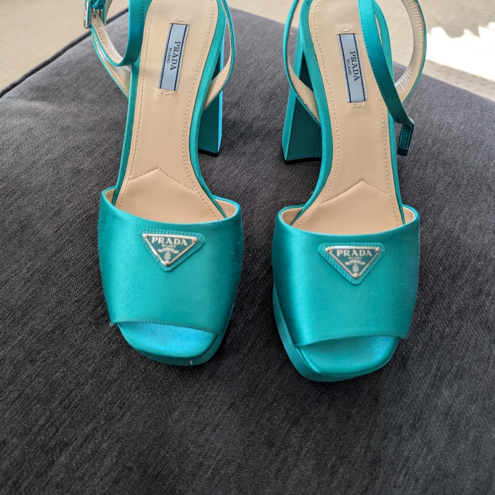 Prada Green Satin Heels